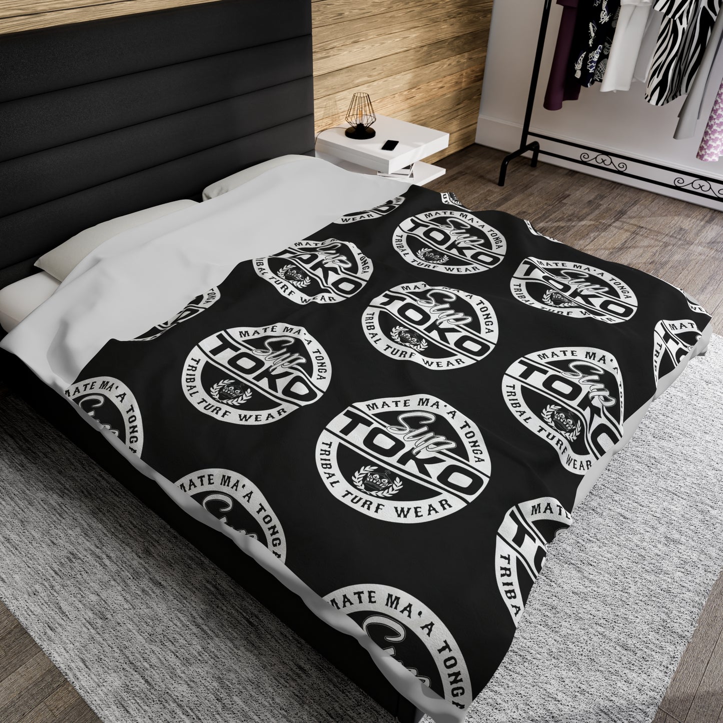 SUP TOKO TTW Velveteen Plush Blanket, Black Tribal Turf Wear Design