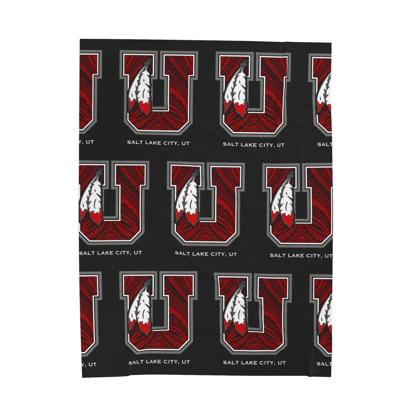 UTES TRIBAL Velveteen Plush Blanket, Black Utah Blackout Design