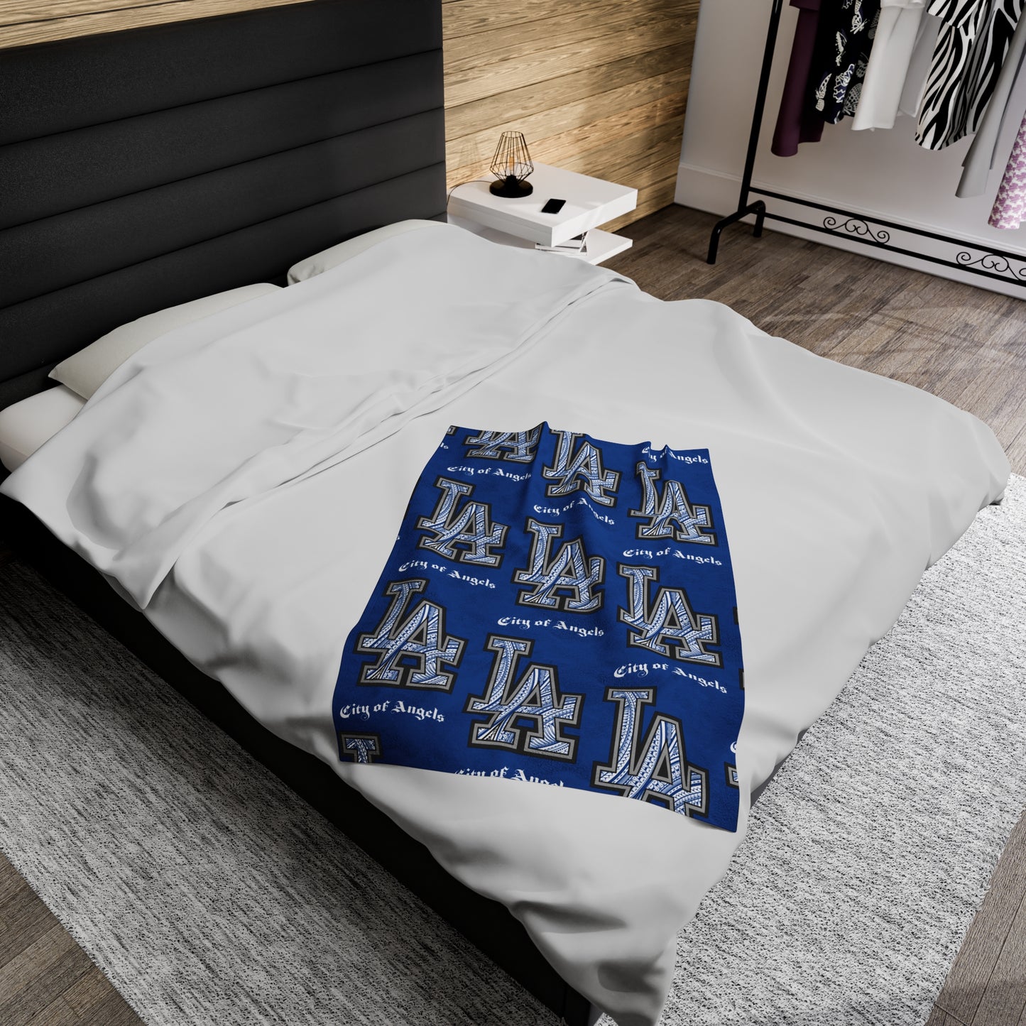 LA TRIBAL Velveteen Plush Blanket, Blue City of Angels LA Tribal