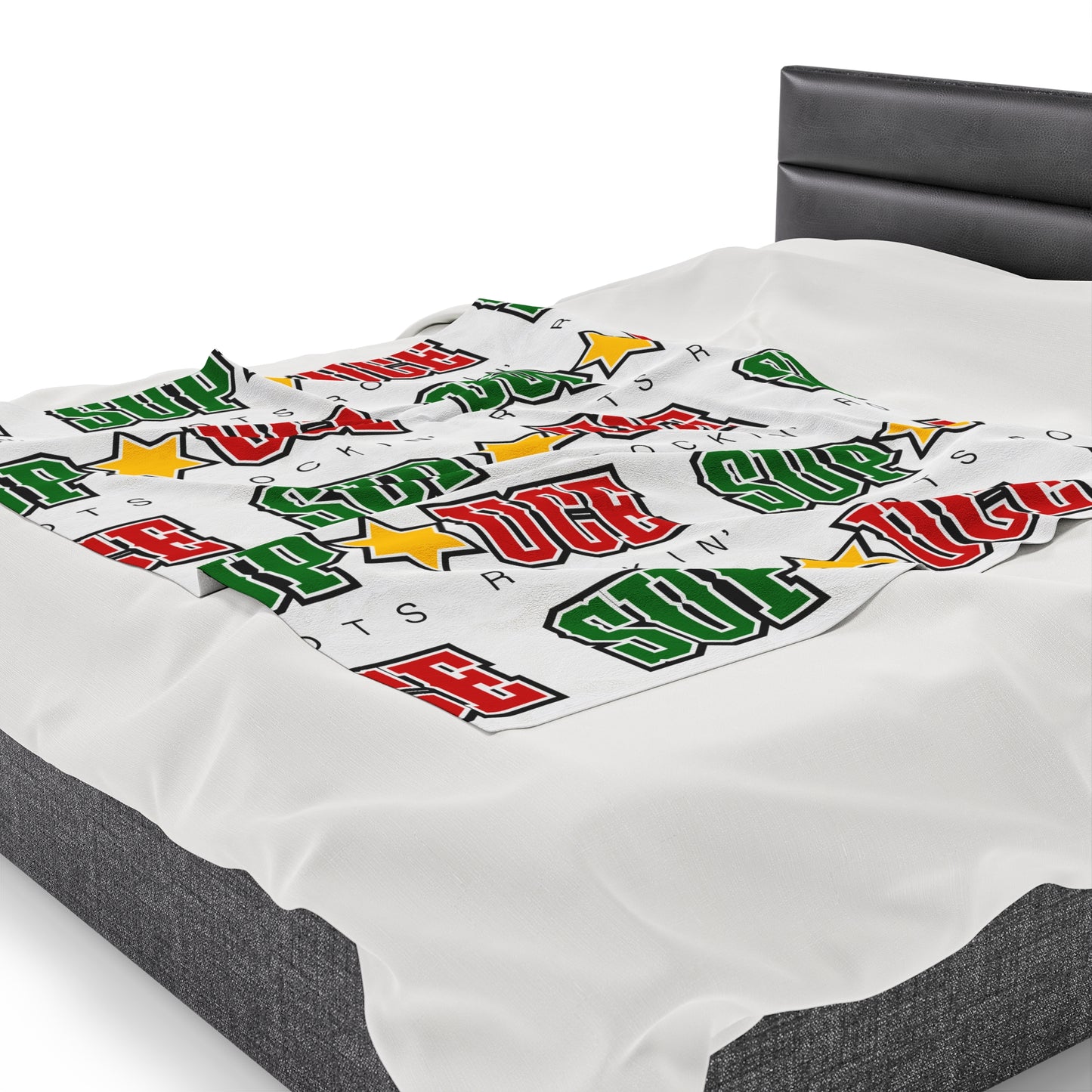SUP UCE ROOTS Velveteen Plush Blanket, White Sup Uce Reggae Colors