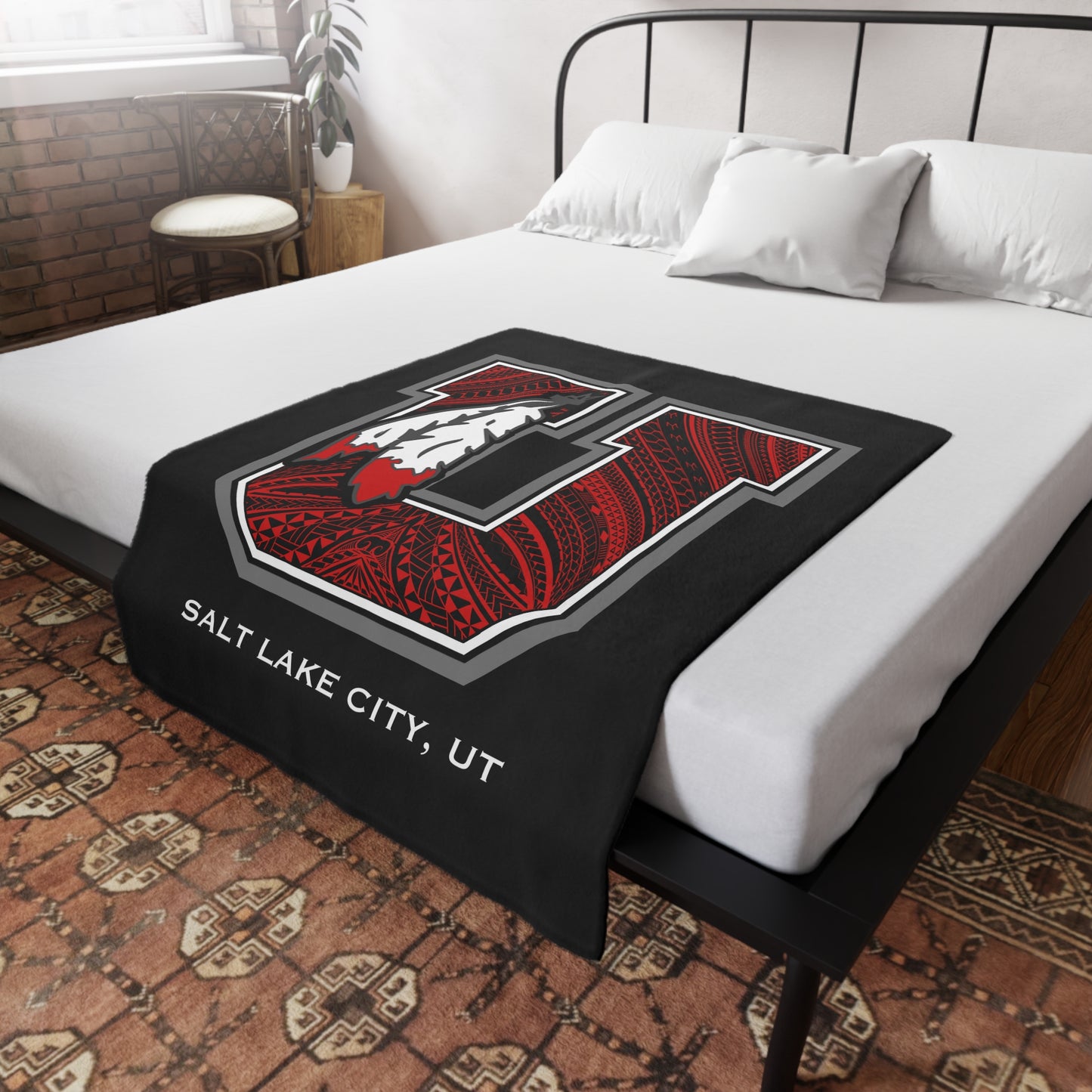 UTES TRIBAL Plush Fleece Blanket, Black Utes Blackout Design