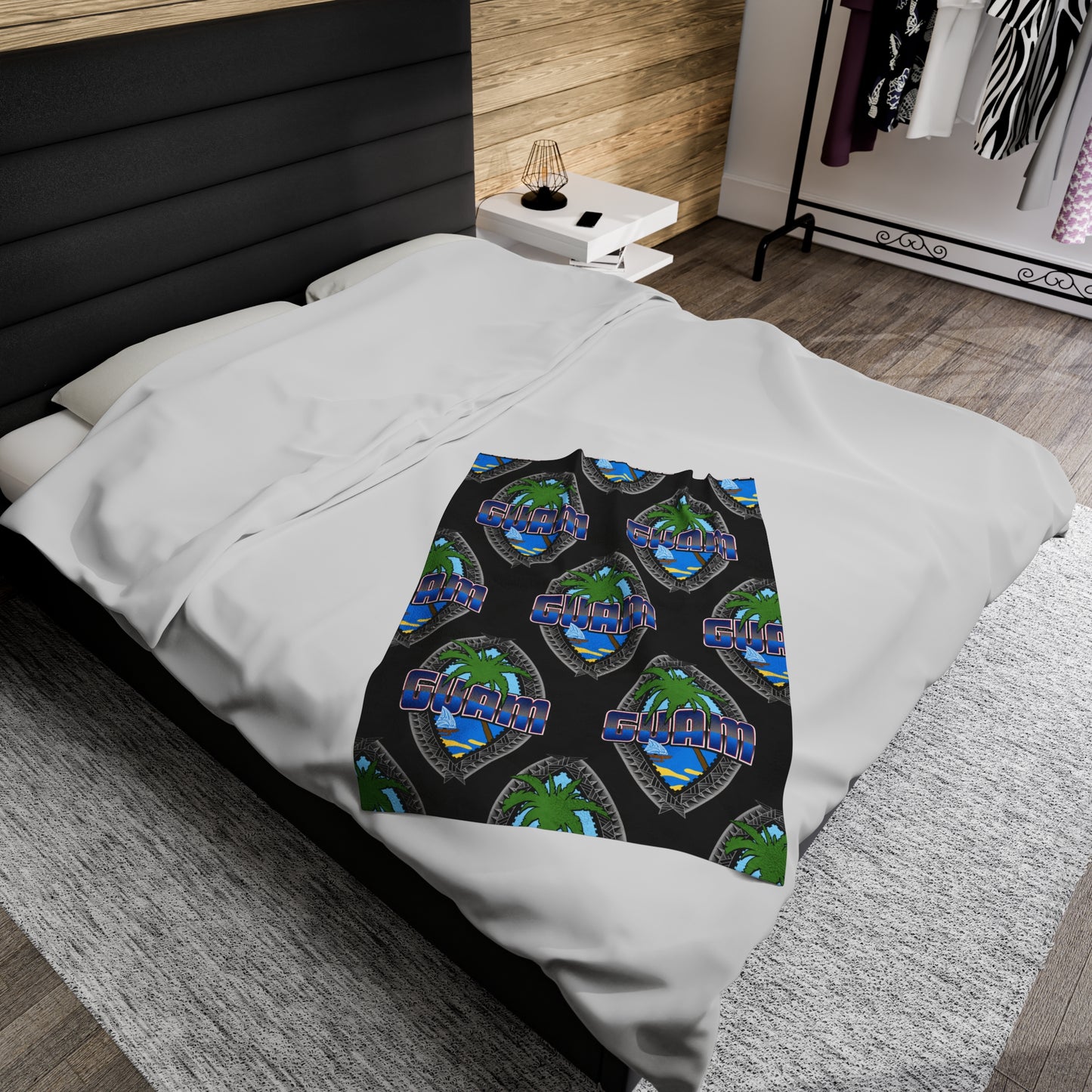 GUAM TRIBAL SEAL Velveteen Plush Blanket, Black Custom Guam Seal