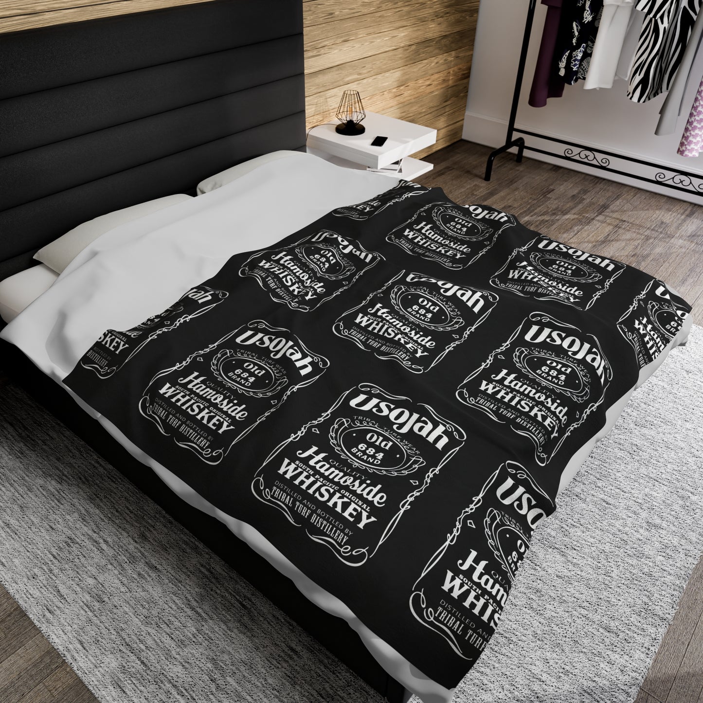 USOJAH OLD 684 Velveteen Plush Blanket, Black Samoa Whiskey