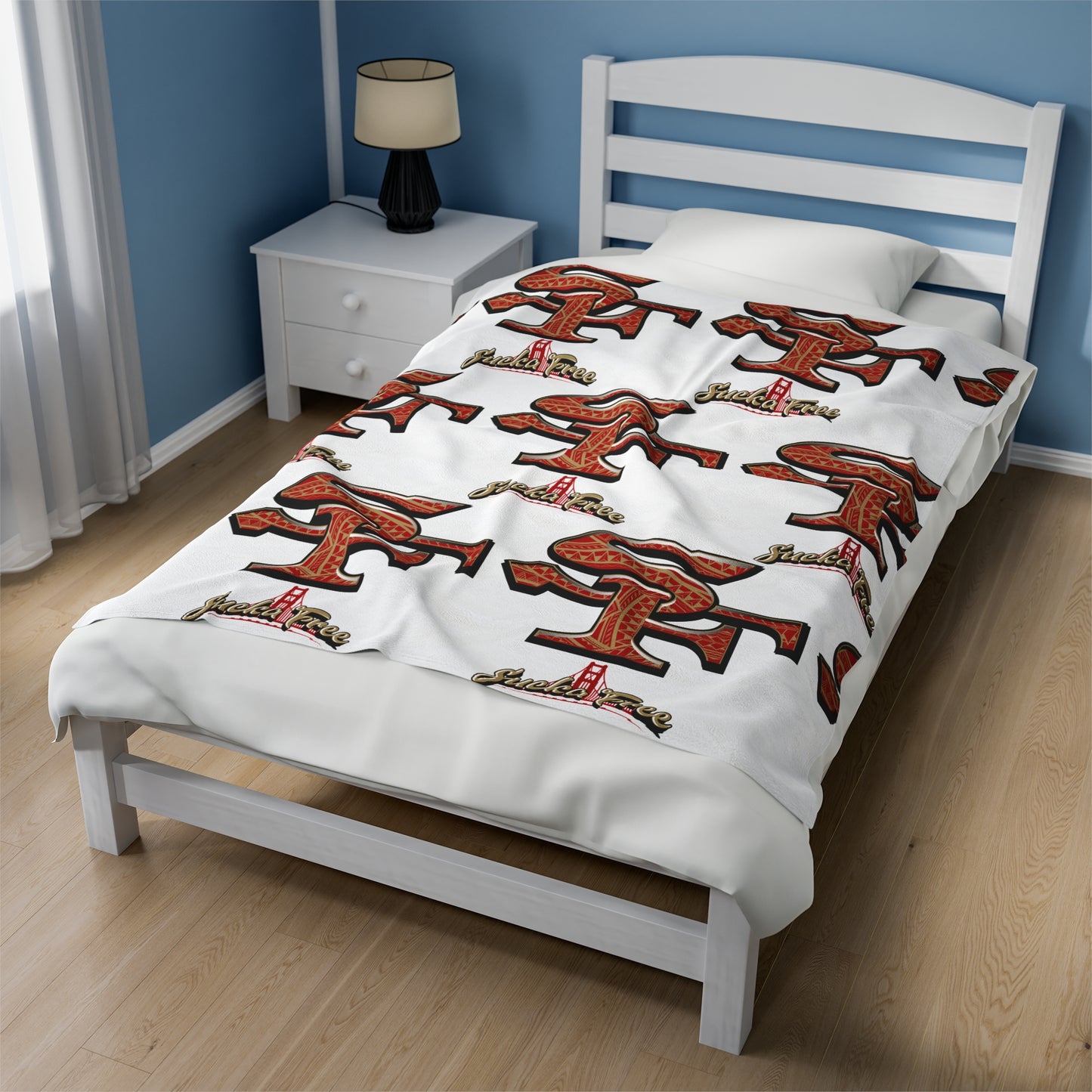 SF SUCKA FREE Velveteen Plush Blanket, White Urban SF Tribal