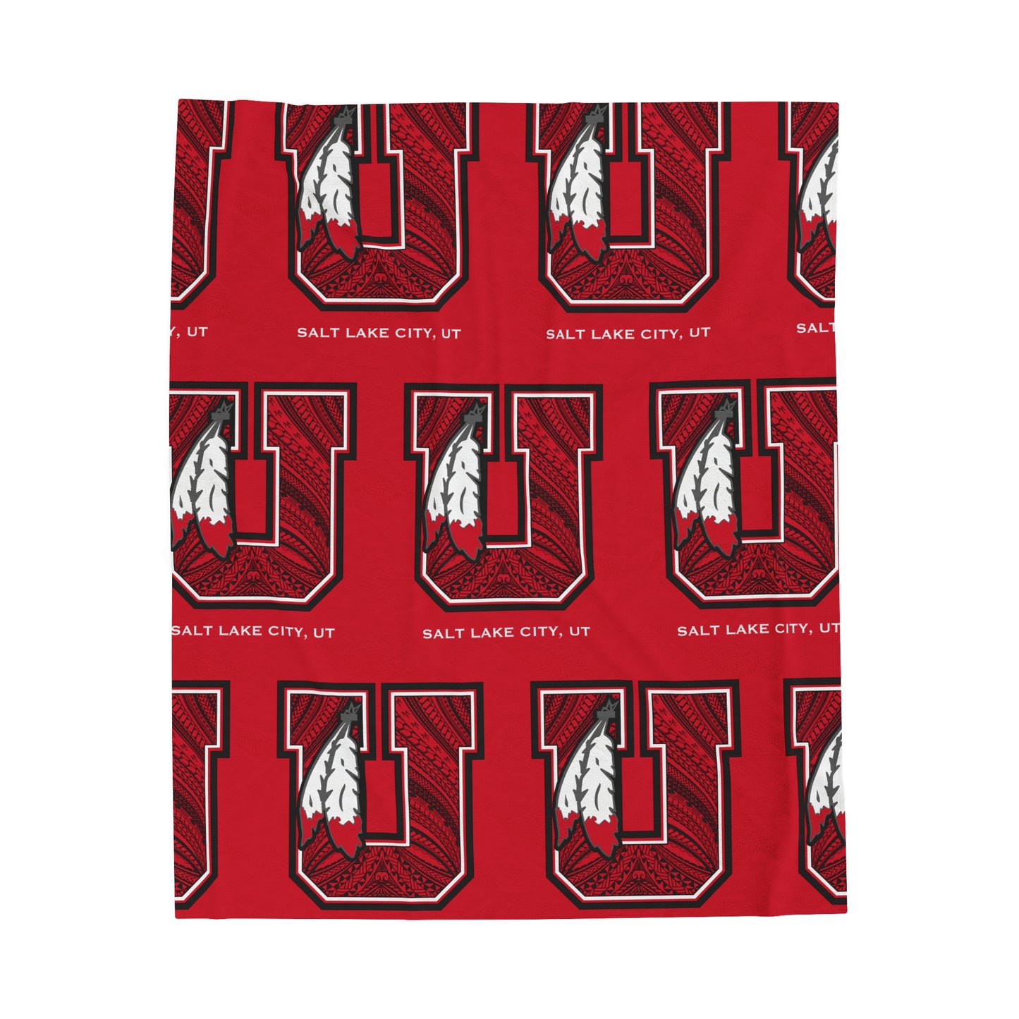 UTES TRIBAL Velveteen Plush Blanket, Red Utah Tribal Turf Design