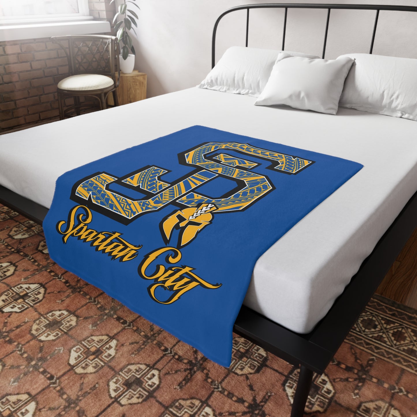 SJ SPARTAN CITY Plush Fleece Blanket, Blue Custom SJ