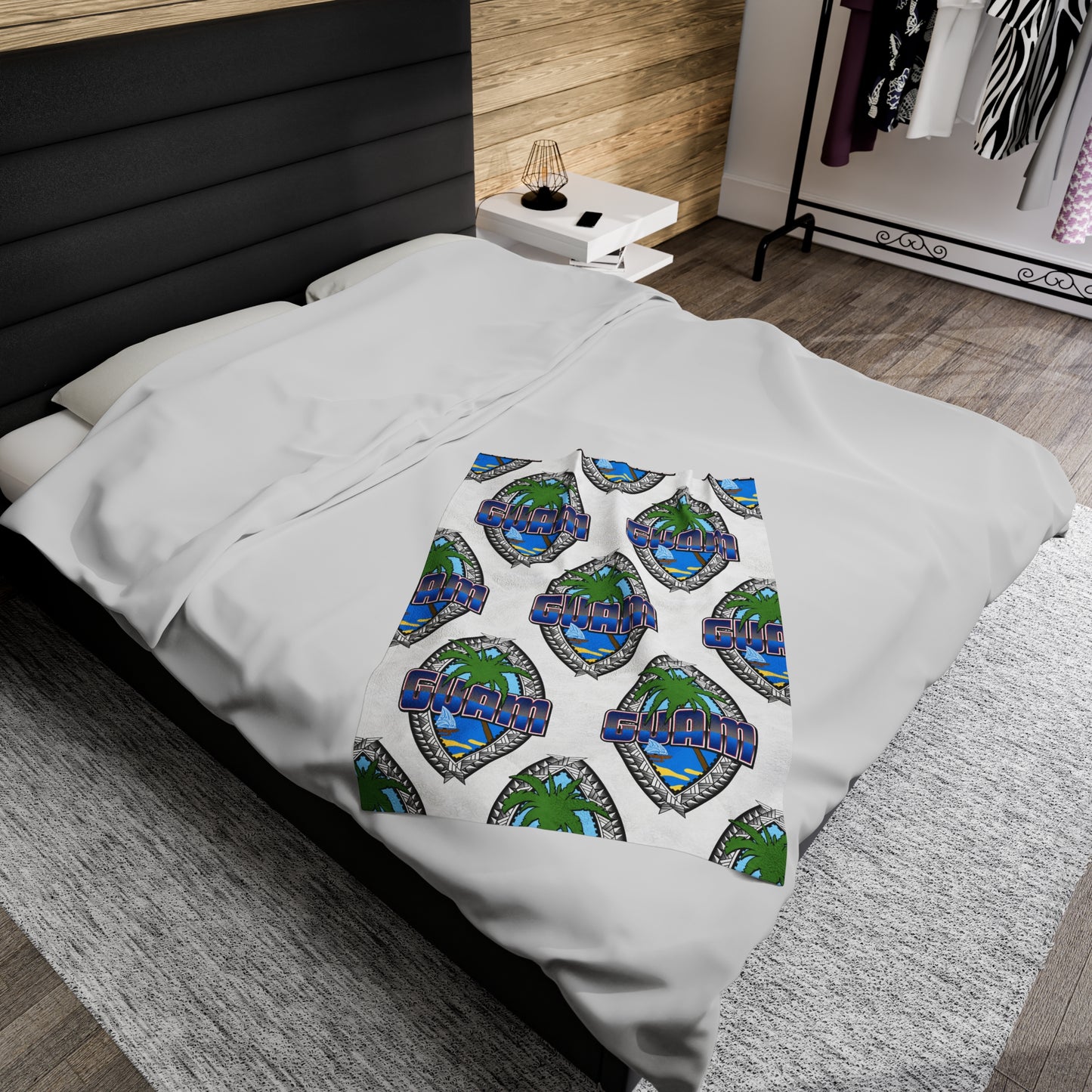 GUAM TRIBAL SEAL Velveteen Plush Blanket, White Custom Guam Seal