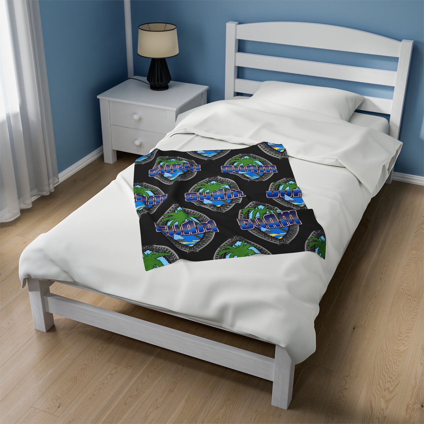 GUAM TRIBAL SEAL Velveteen Plush Blanket, Black Custom Guam Seal
