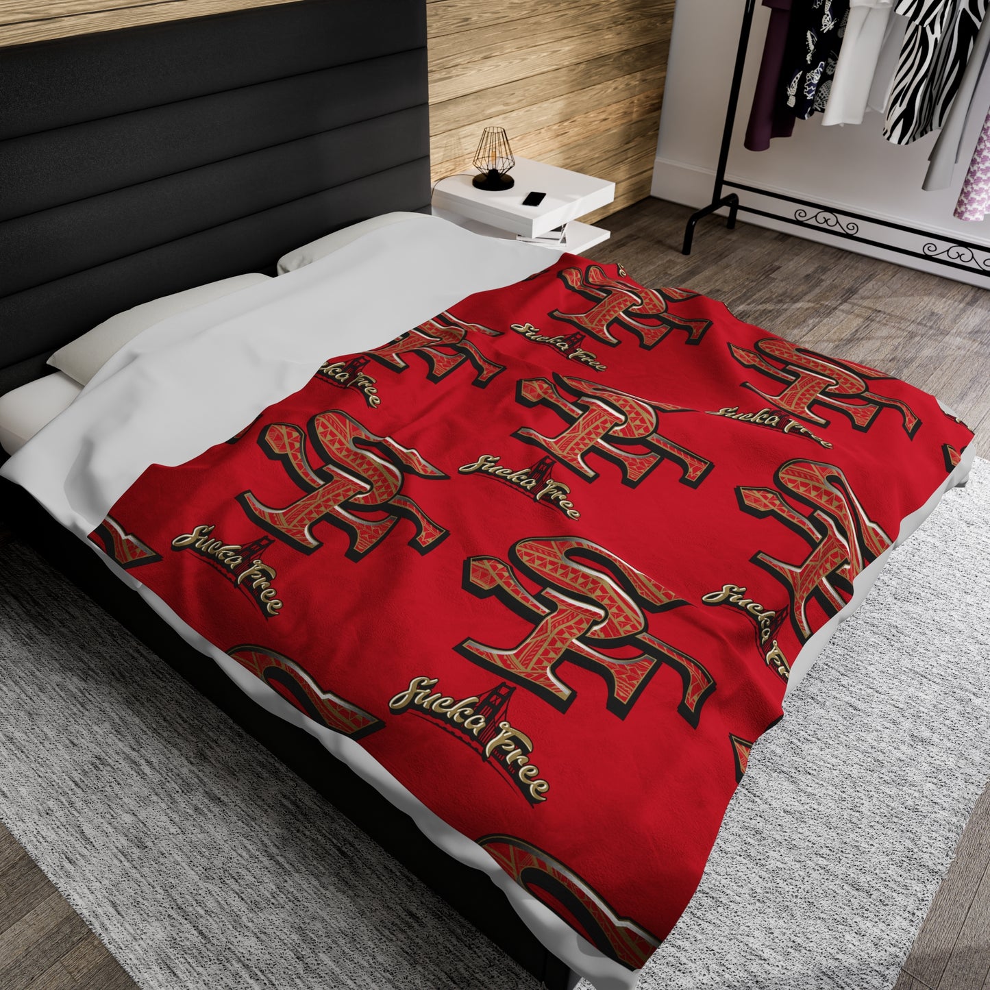 SF SUCKA FREE Velveteen Plush Blanket, Red Urban SF Tribal