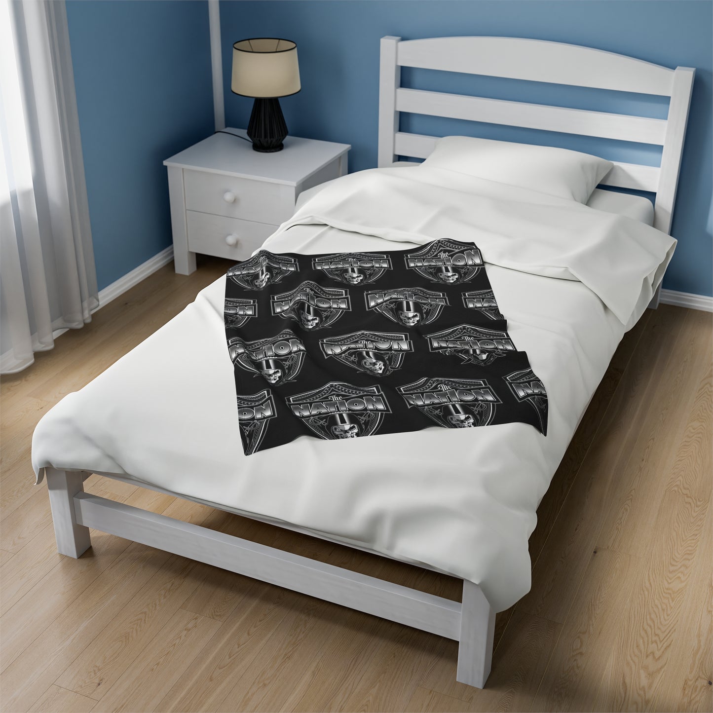 THE NATION TRIBAL Velveteen Plush Blanket, Black Skull Raiders Tribal