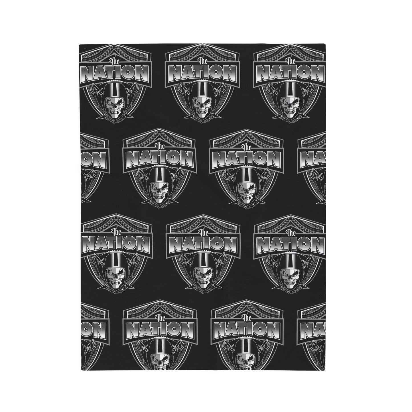 THE NATION TRIBAL Velveteen Plush Blanket, Black Skull Raiders Tribal