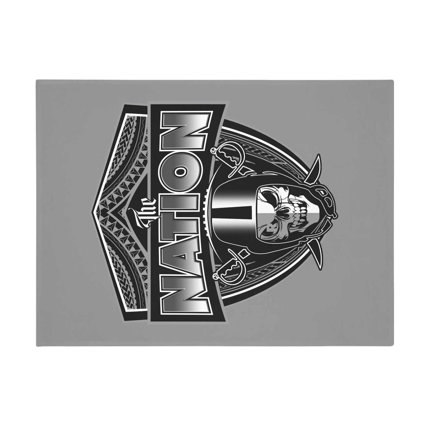 THE NATION Plush Fleece Blanket, Gray Skull Raiders Tribal Design