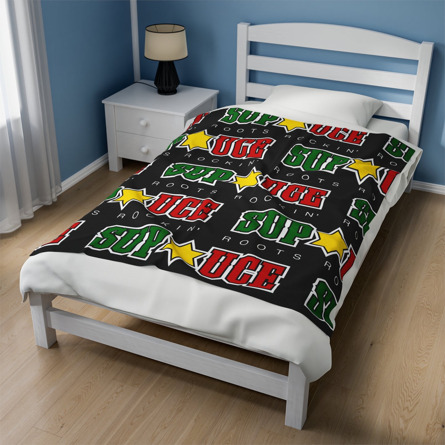 SUP UCE ROOTS Velveteen Plush Blanket, Black Sup Uce Reggae Colors