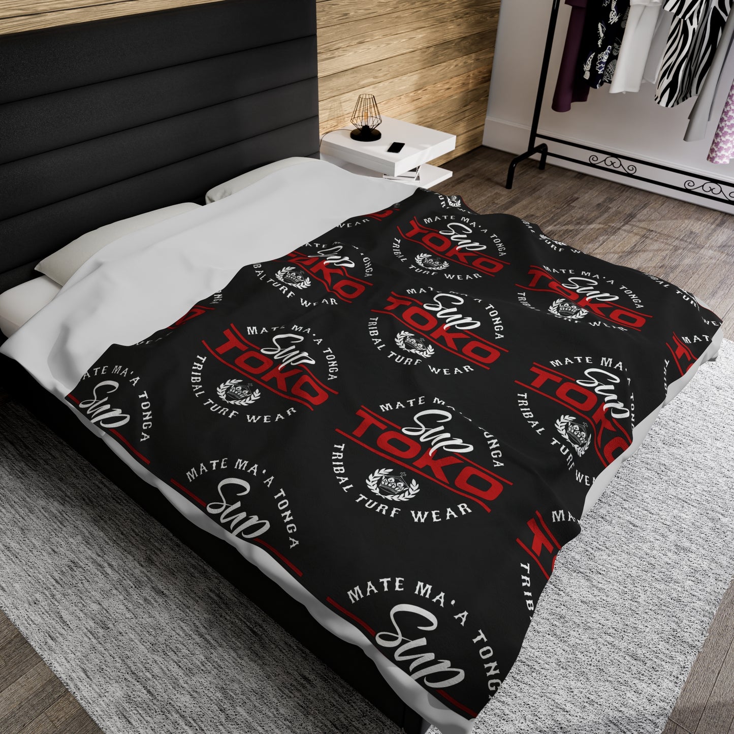 SUP TOKO TTW Velveteen Plush Blanket, Black Tribal Turf Wear Design