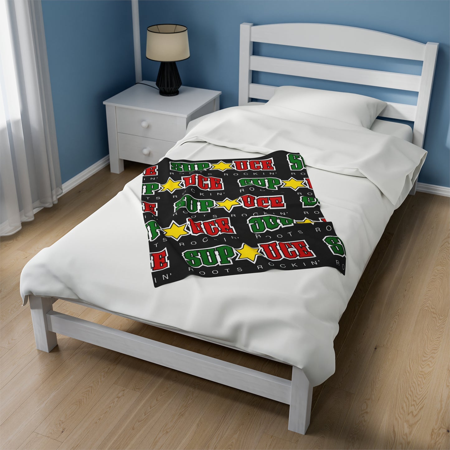 SUP UCE ROOTS Velveteen Plush Blanket, Black Sup Uce Reggae Colors