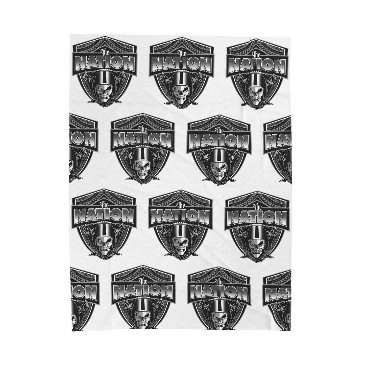 THE NATION TRIBAL Velveteen Plush Blanket, White Skull Raiders Tribal
