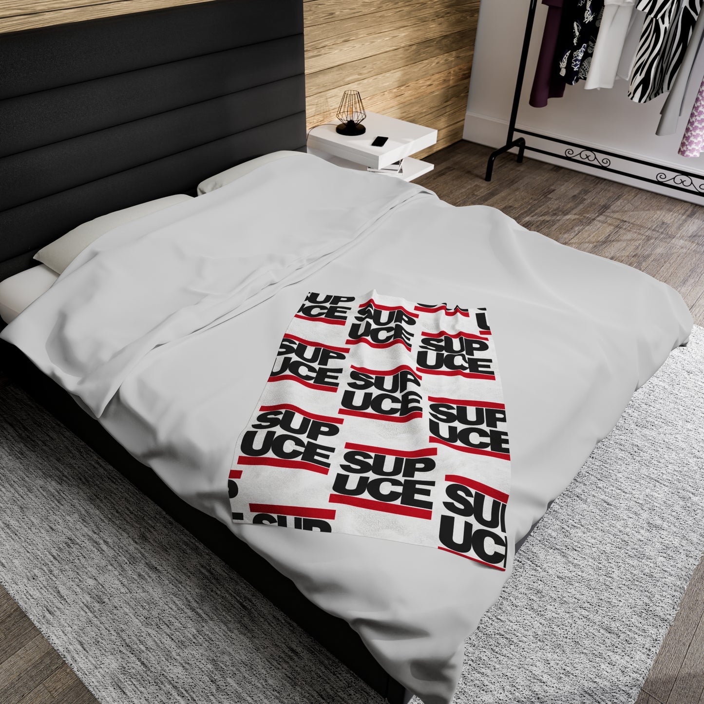 SUP UCE Velveteen Plush Blanket, White Hip Hop Homage Design