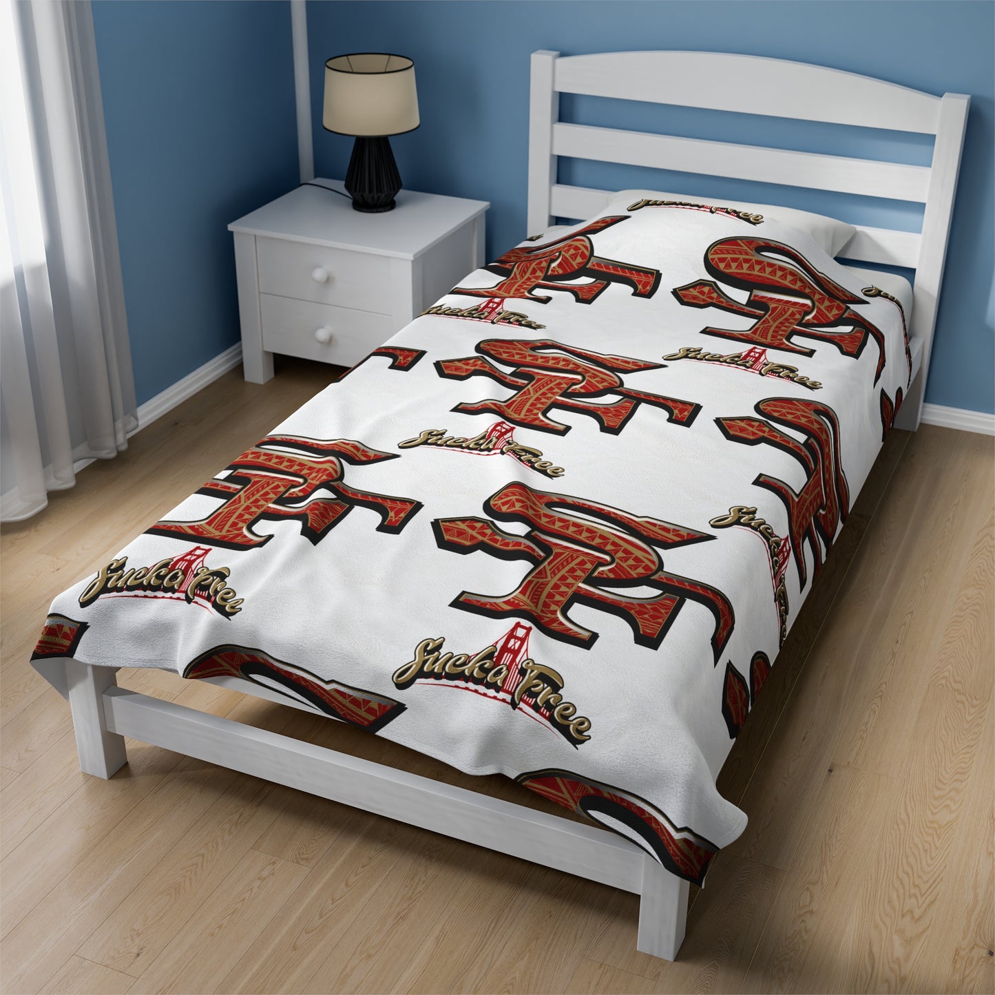 SF SUCKA FREE Velveteen Plush Blanket, White Urban SF Tribal