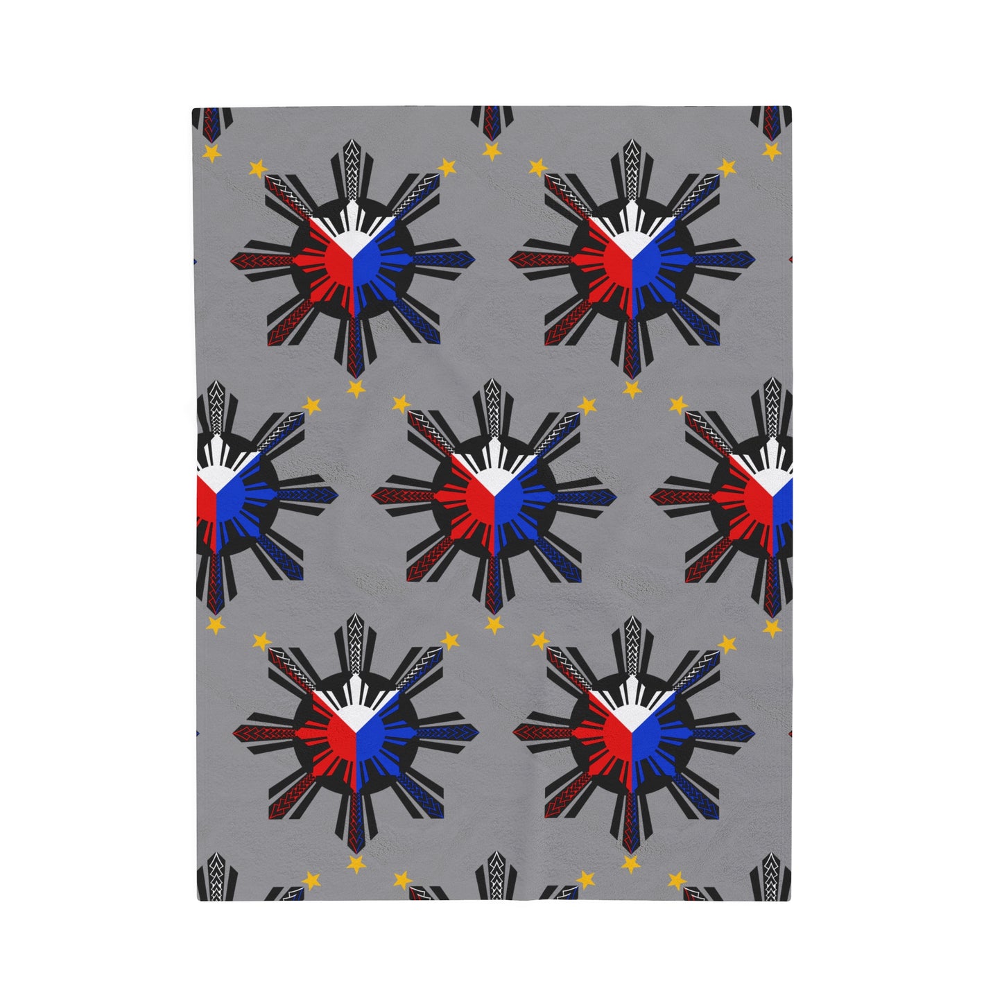 FILIPINO PROVINCE TRIBAL Velveteen Plush Blanket, Grey Filipino Design