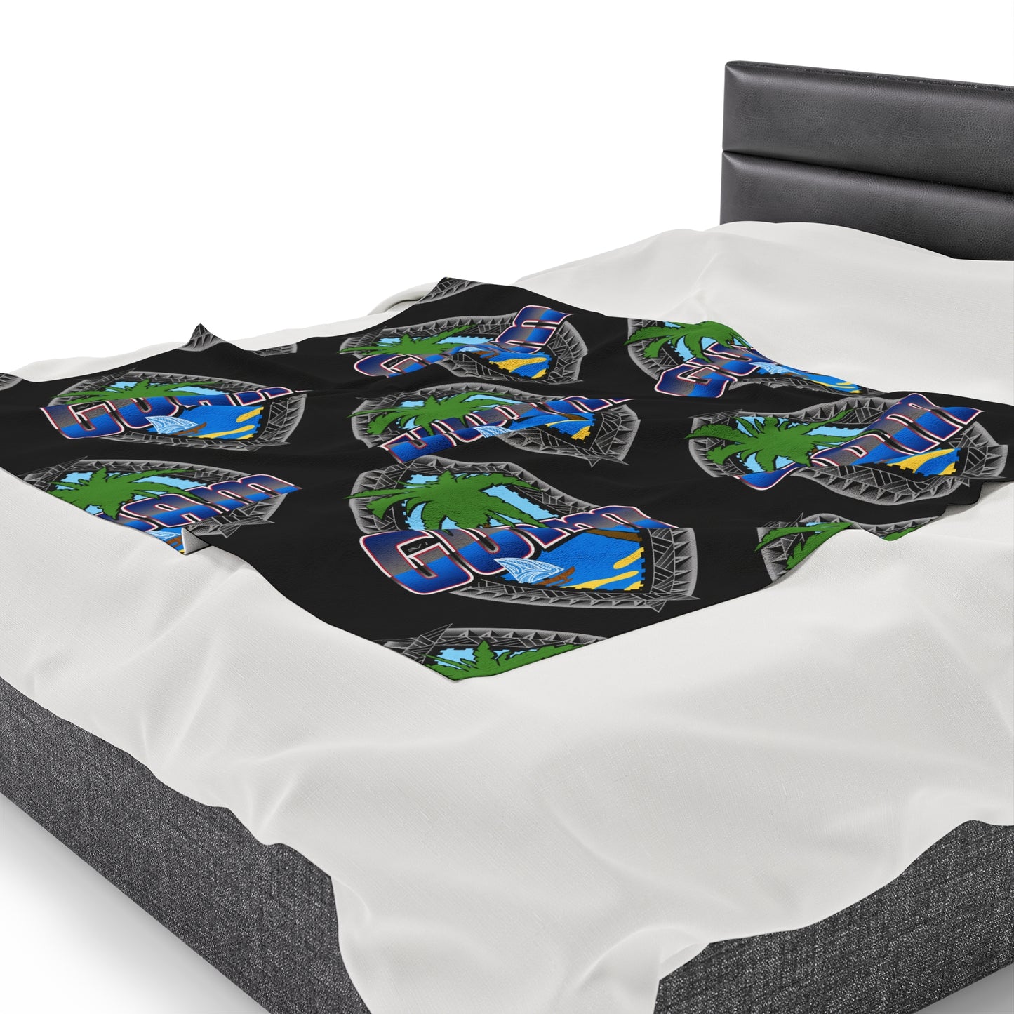 GUAM TRIBAL SEAL Velveteen Plush Blanket, Black Custom Guam Seal