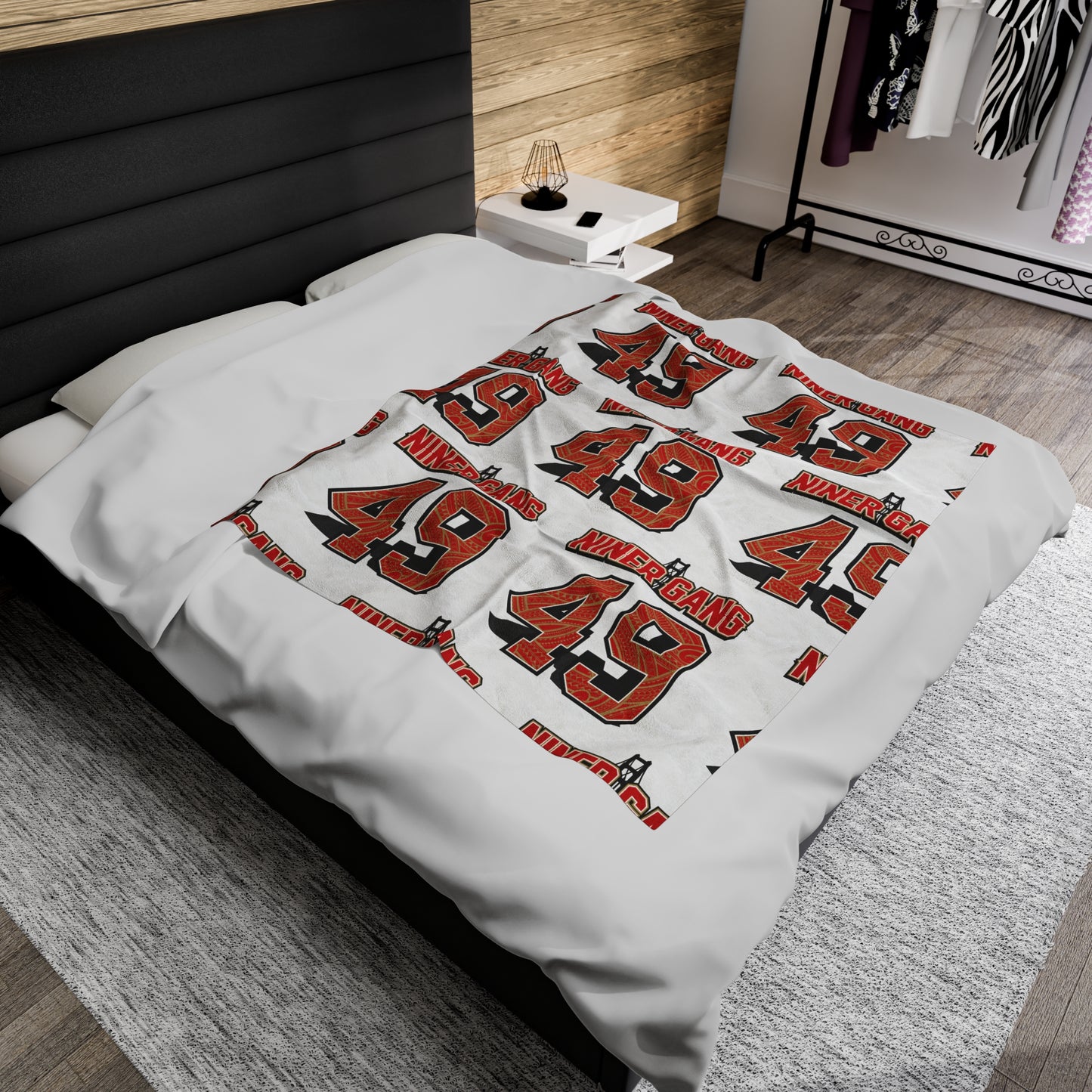 NINERGANG Velveteen Plush Blanket, White Niner Gang Design