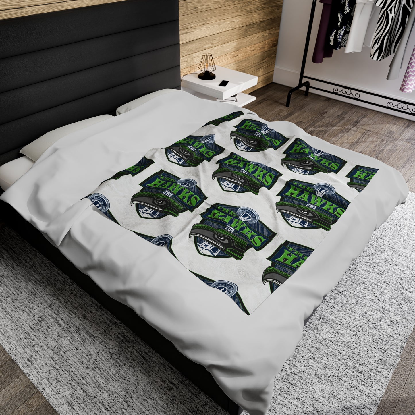 THE HAWKS Velveteen Plush Blanket, White Hawks Custom Tribal