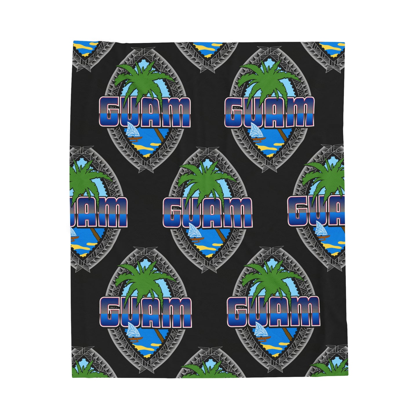 GUAM TRIBAL SEAL Velveteen Plush Blanket, Black Custom Guam Seal