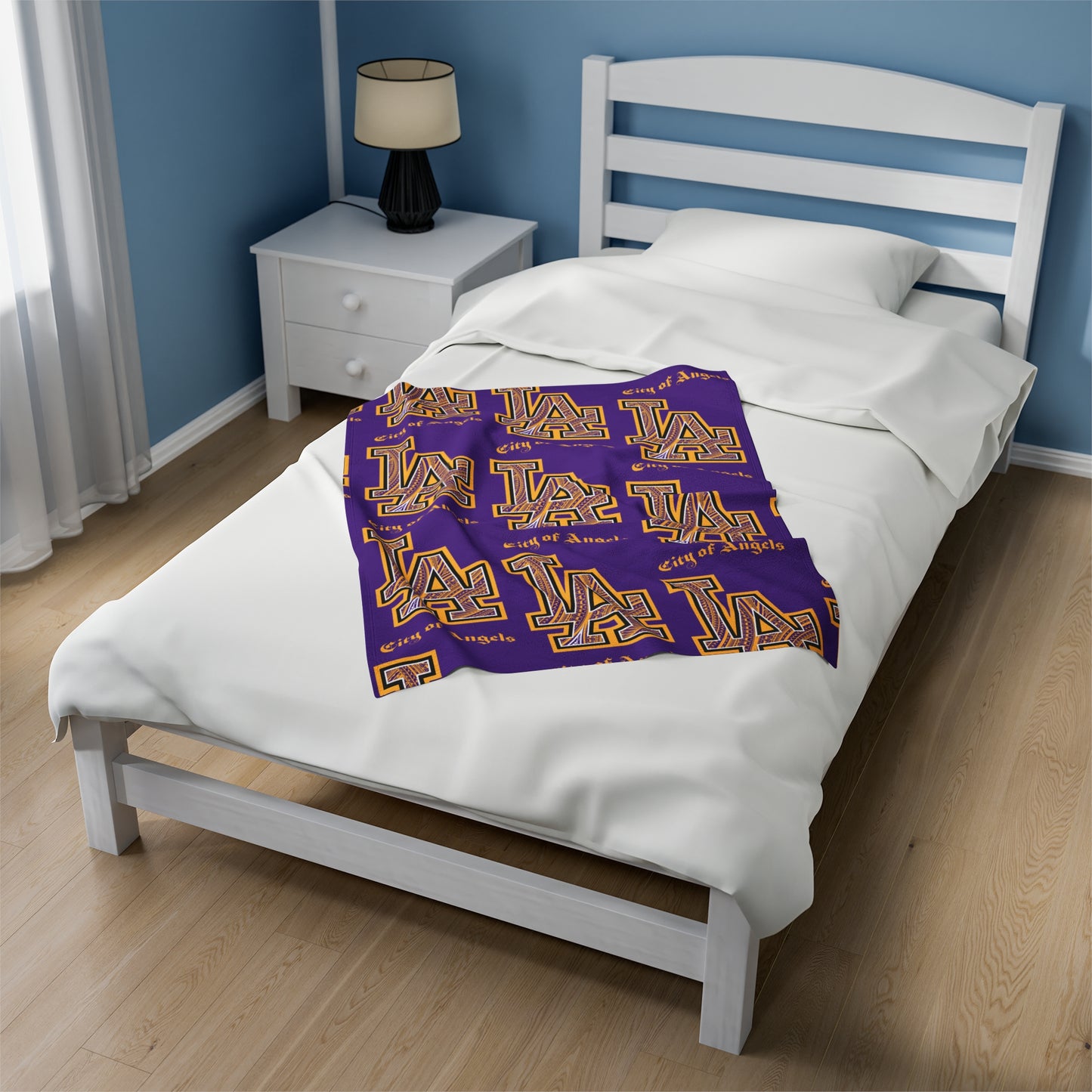LA TRIBAL Velveteen Plush Blanket, Purple Lakers Dodgers Mix