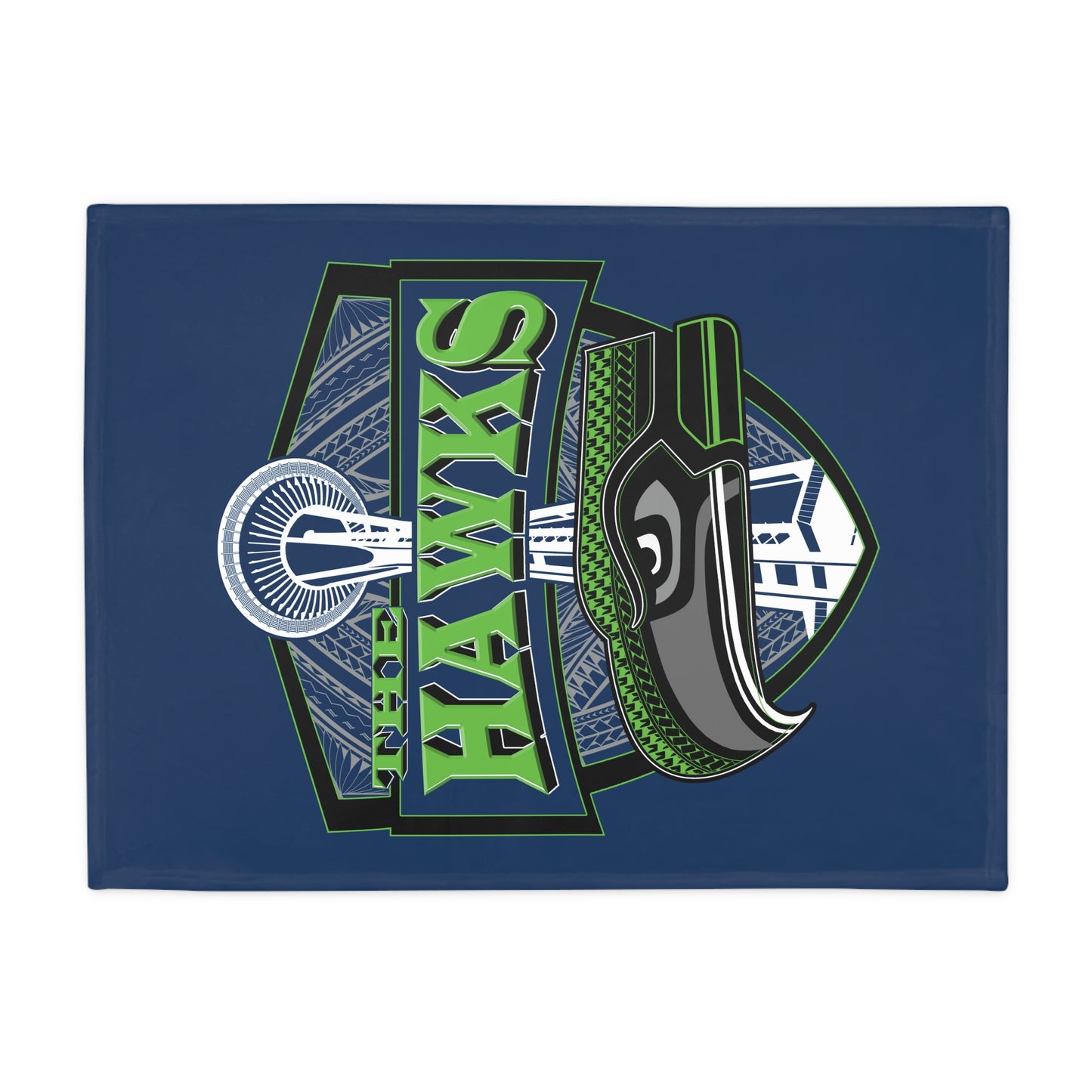 THE HAWKS Plush Fleece Blanket, Navy Tribal Hawks Design