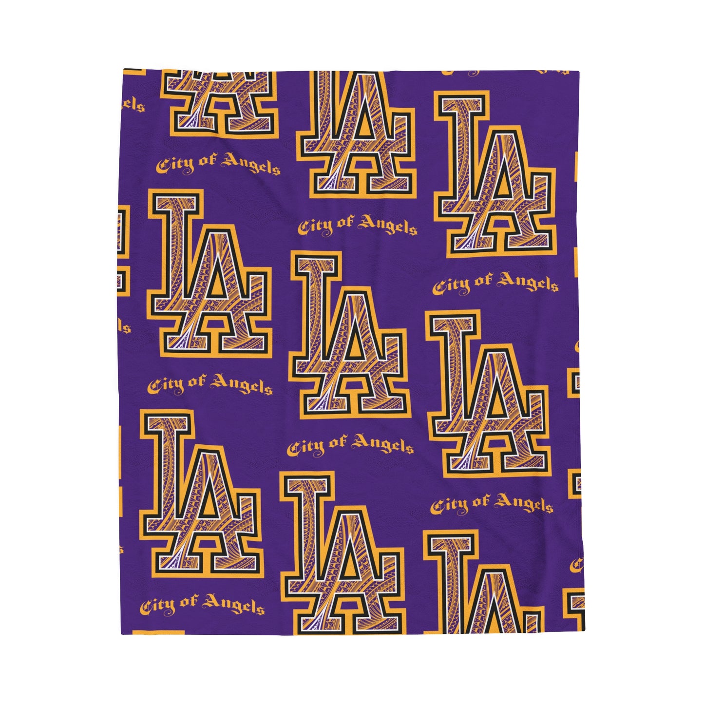LA TRIBAL Velveteen Plush Blanket, Purple Lakers Dodgers Mix
