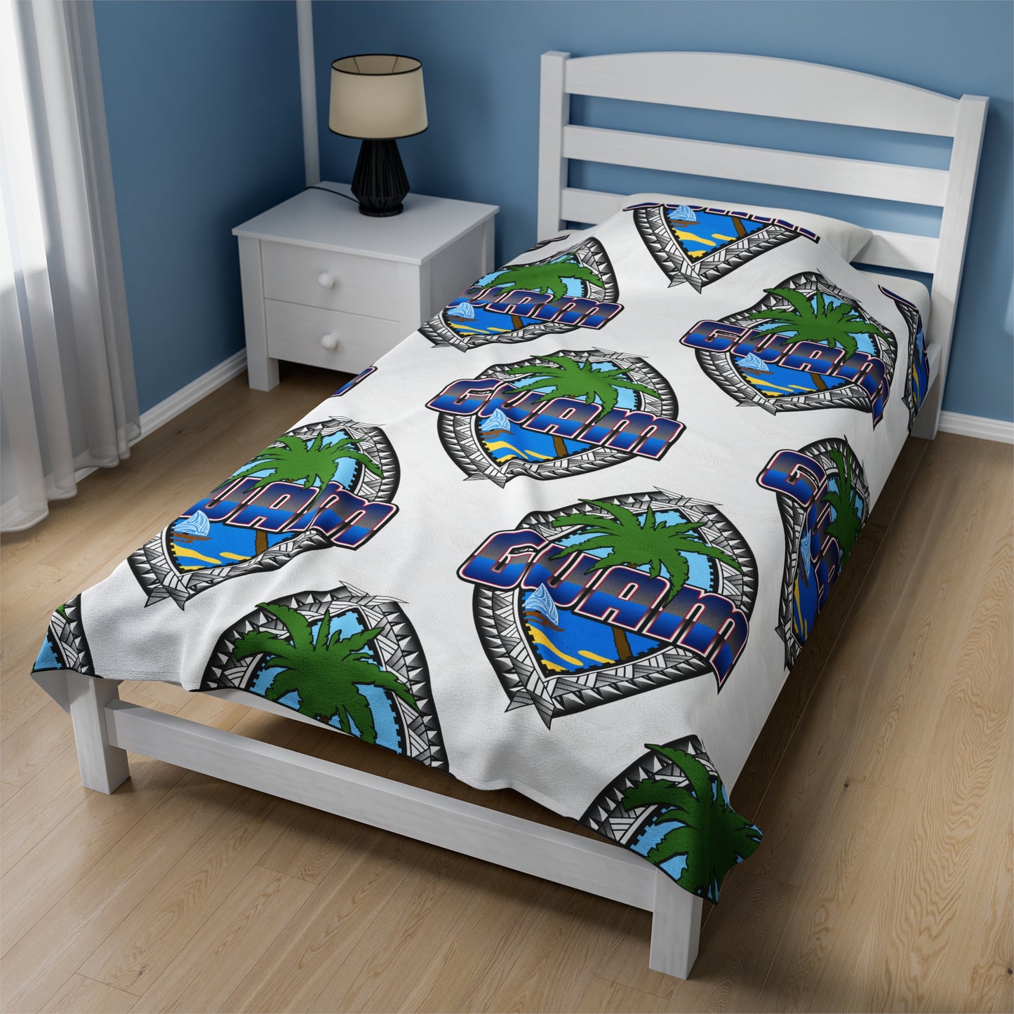 GUAM TRIBAL SEAL Velveteen Plush Blanket, White Custom Guam Seal