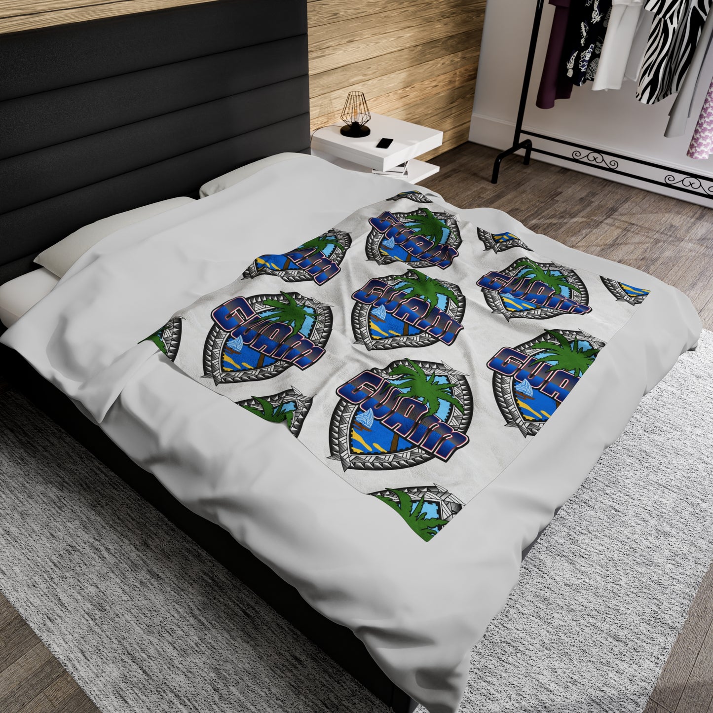GUAM TRIBAL SEAL Velveteen Plush Blanket, White Custom Guam Seal