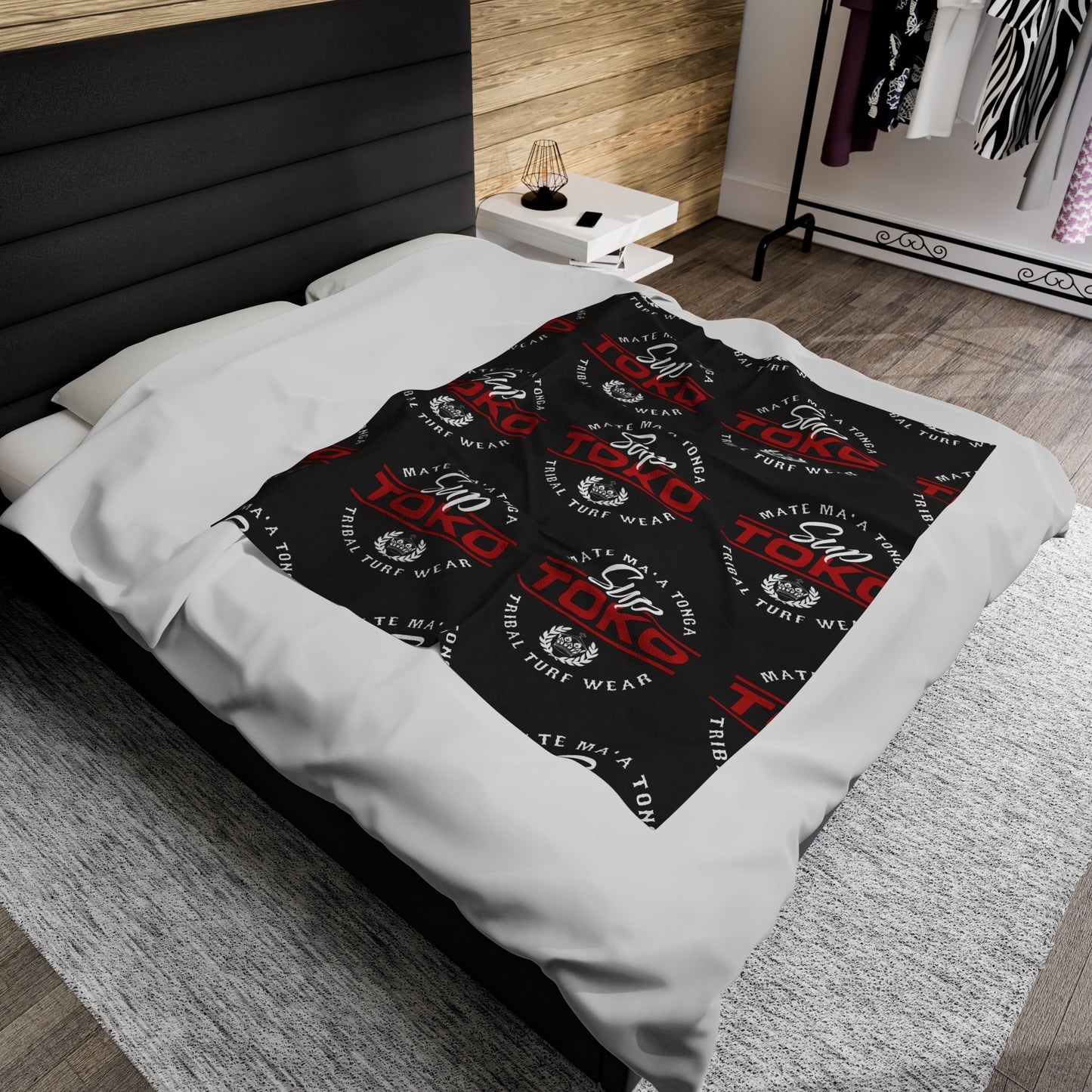 SUP TOKO TTW Velveteen Plush Blanket, Black Tribal Turf Wear Design