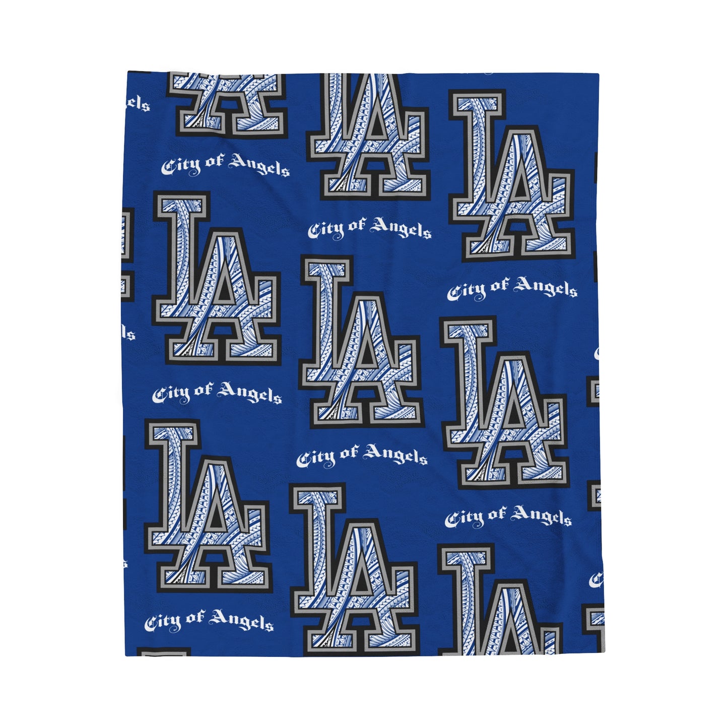 LA TRIBAL Velveteen Plush Blanket, Blue City of Angels LA Tribal