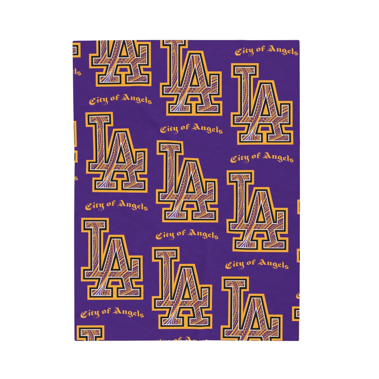 LA TRIBAL Velveteen Plush Blanket, Purple Lakers Dodgers Mix