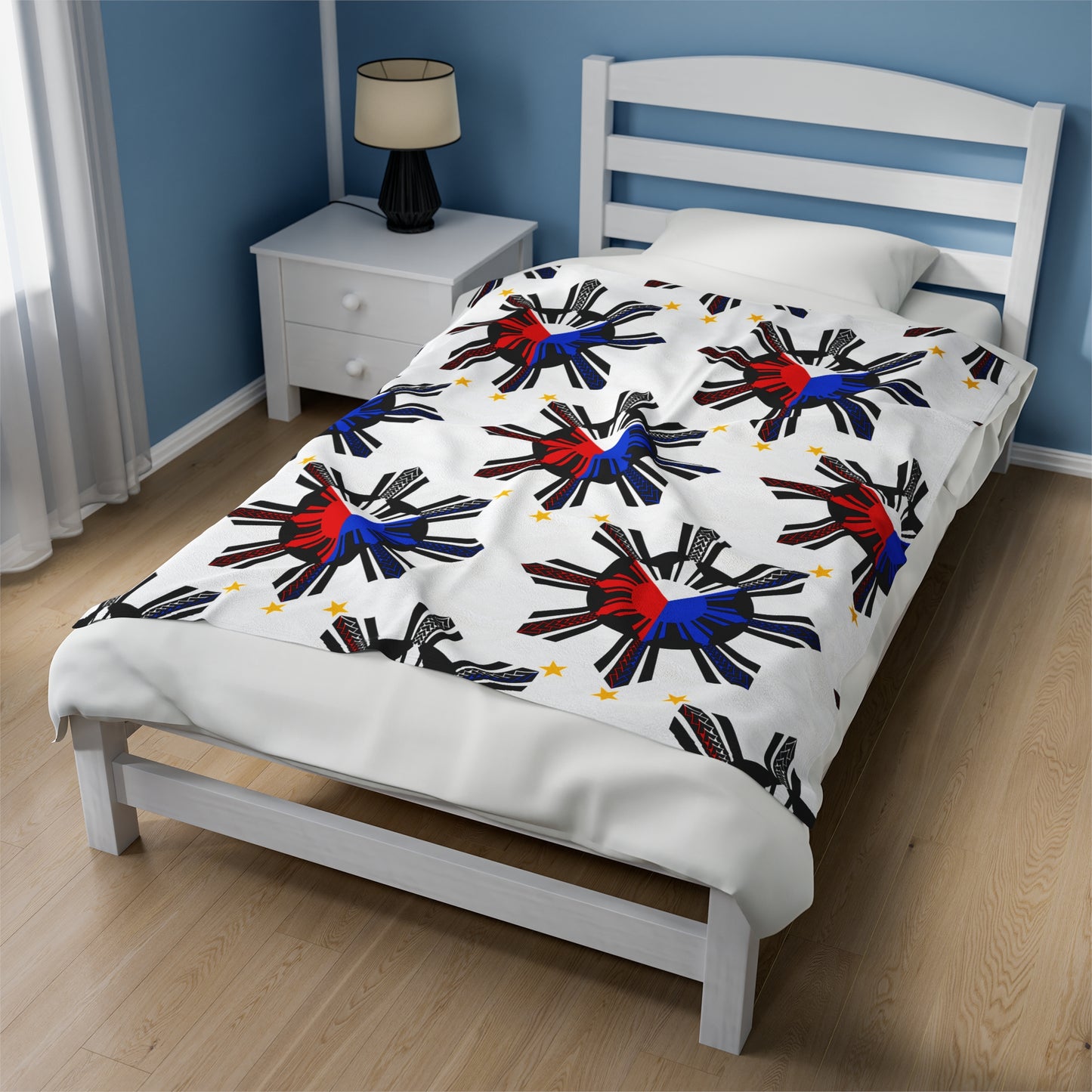 FILIPINO PROVINCE TRIBAL Velveteen Plush Blanket, White Filipino Design