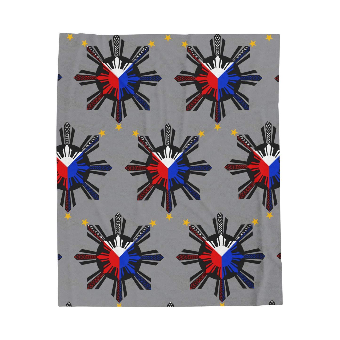 FILIPINO PROVINCE TRIBAL Velveteen Plush Blanket, Grey Filipino Design