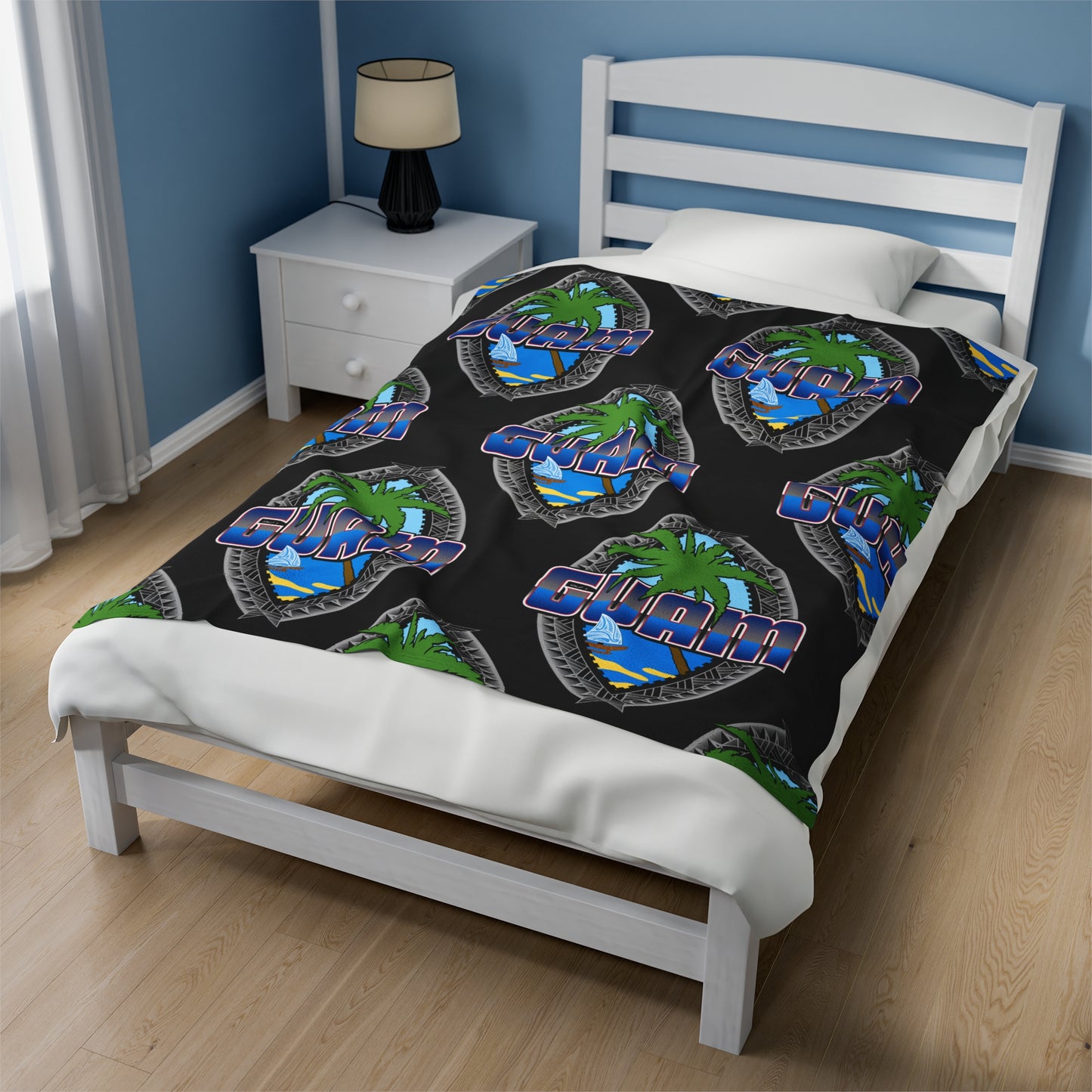 GUAM TRIBAL SEAL Velveteen Plush Blanket, Black Custom Guam Seal