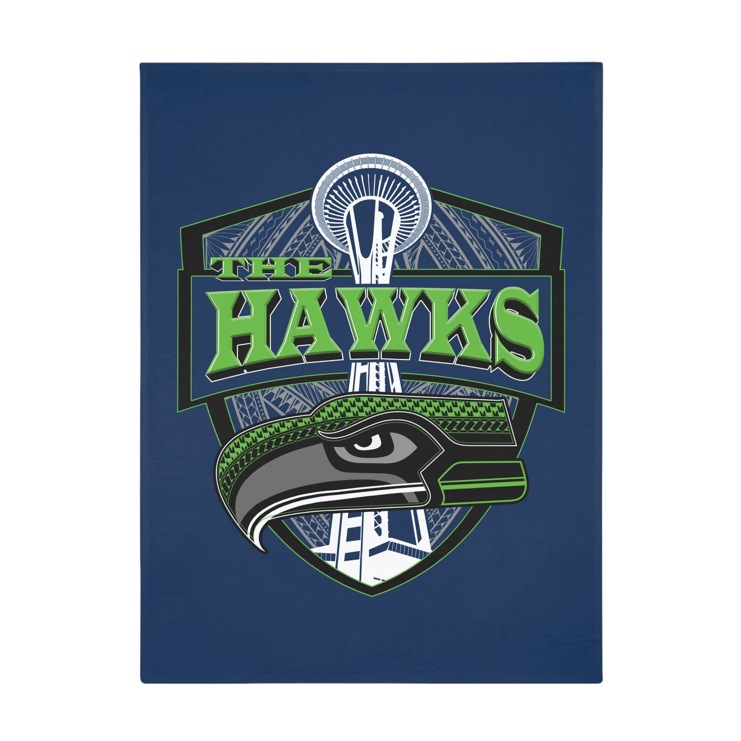 THE HAWKS Plush Fleece Blanket, Navy Tribal Hawks Design