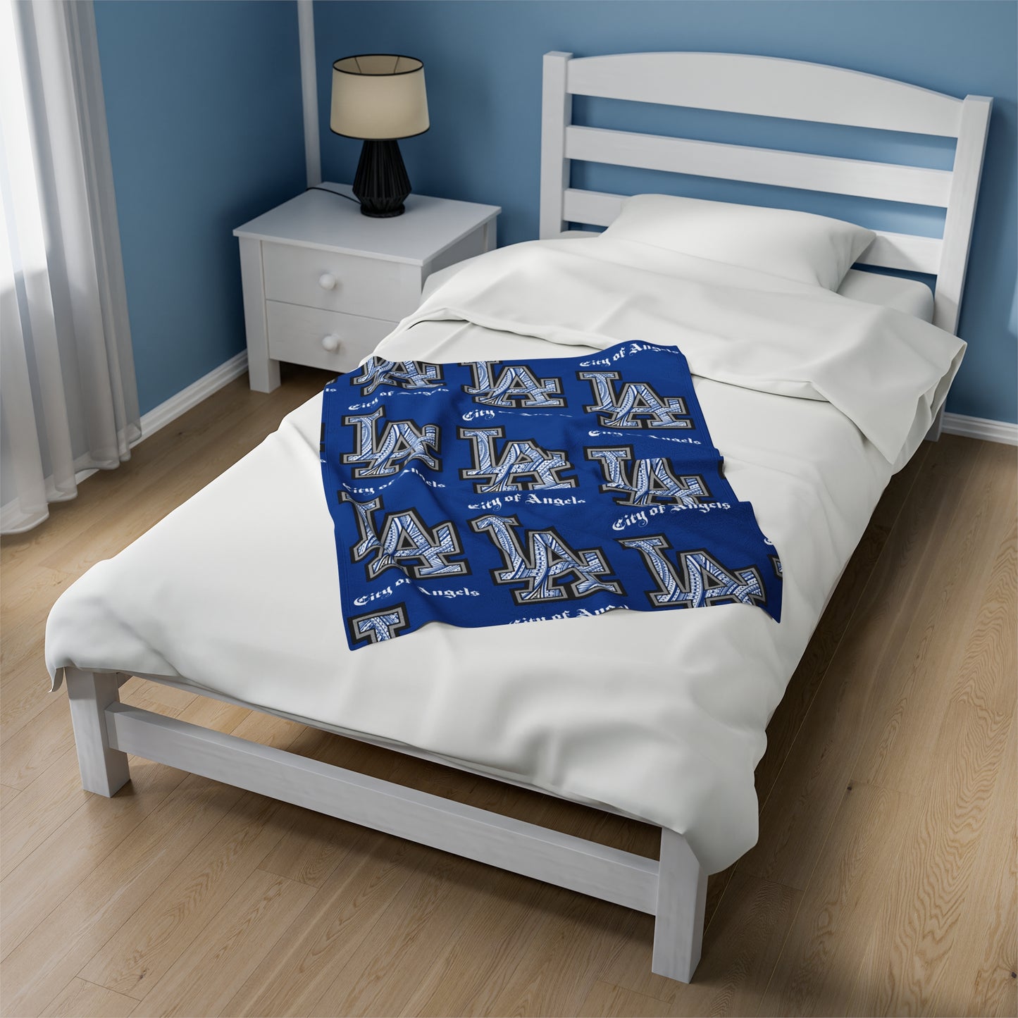 LA TRIBAL Velveteen Plush Blanket, Blue City of Angels LA Tribal