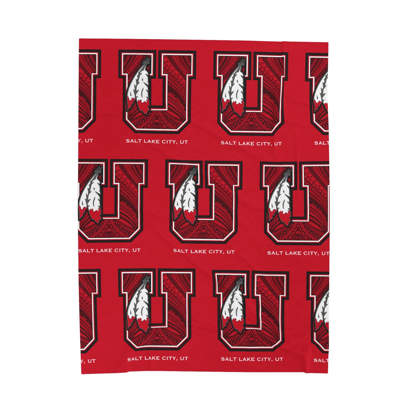 UTES TRIBAL Velveteen Plush Blanket, Red Utah Tribal Turf Design