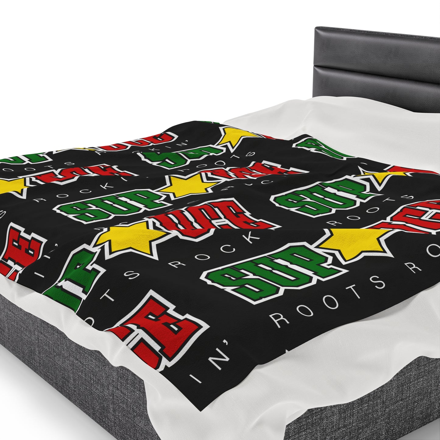 SUP UCE ROOTS Velveteen Plush Blanket, Black Sup Uce Reggae Colors