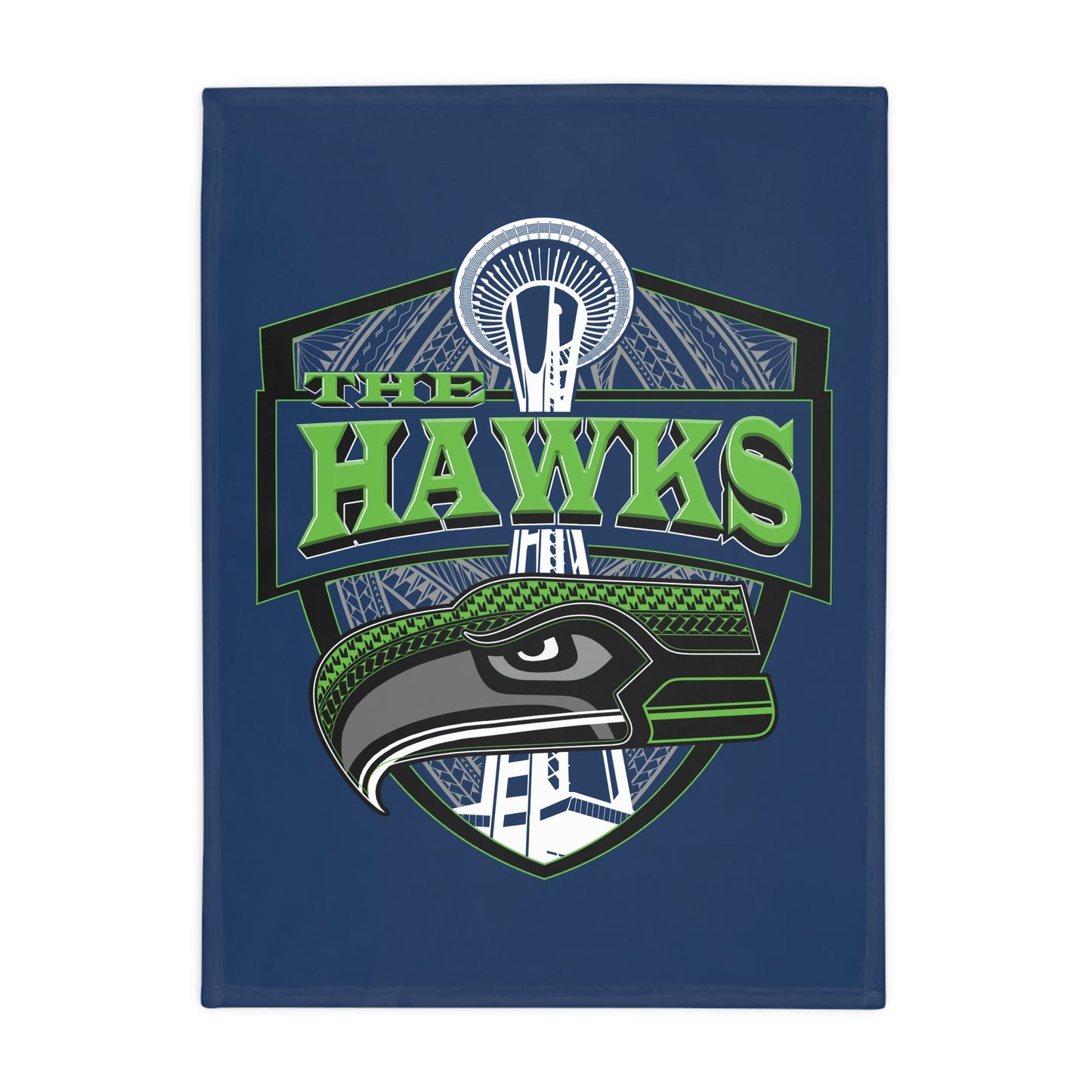 THE HAWKS Plush Fleece Blanket, Navy Tribal Hawks Design