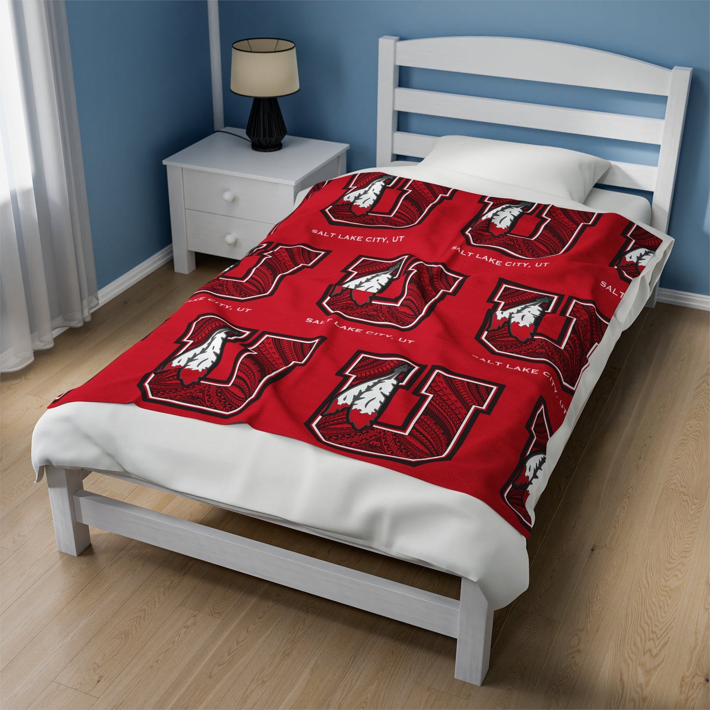 UTES TRIBAL Velveteen Plush Blanket, Red Utah Tribal Turf Design