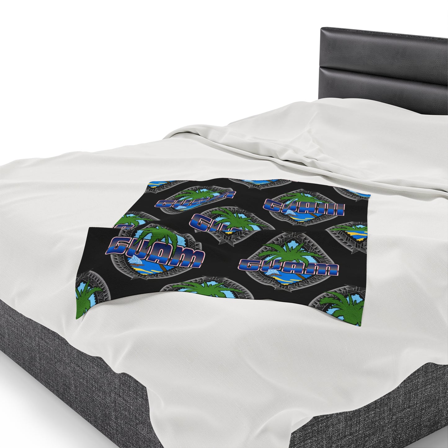 GUAM TRIBAL SEAL Velveteen Plush Blanket, Black Custom Guam Seal