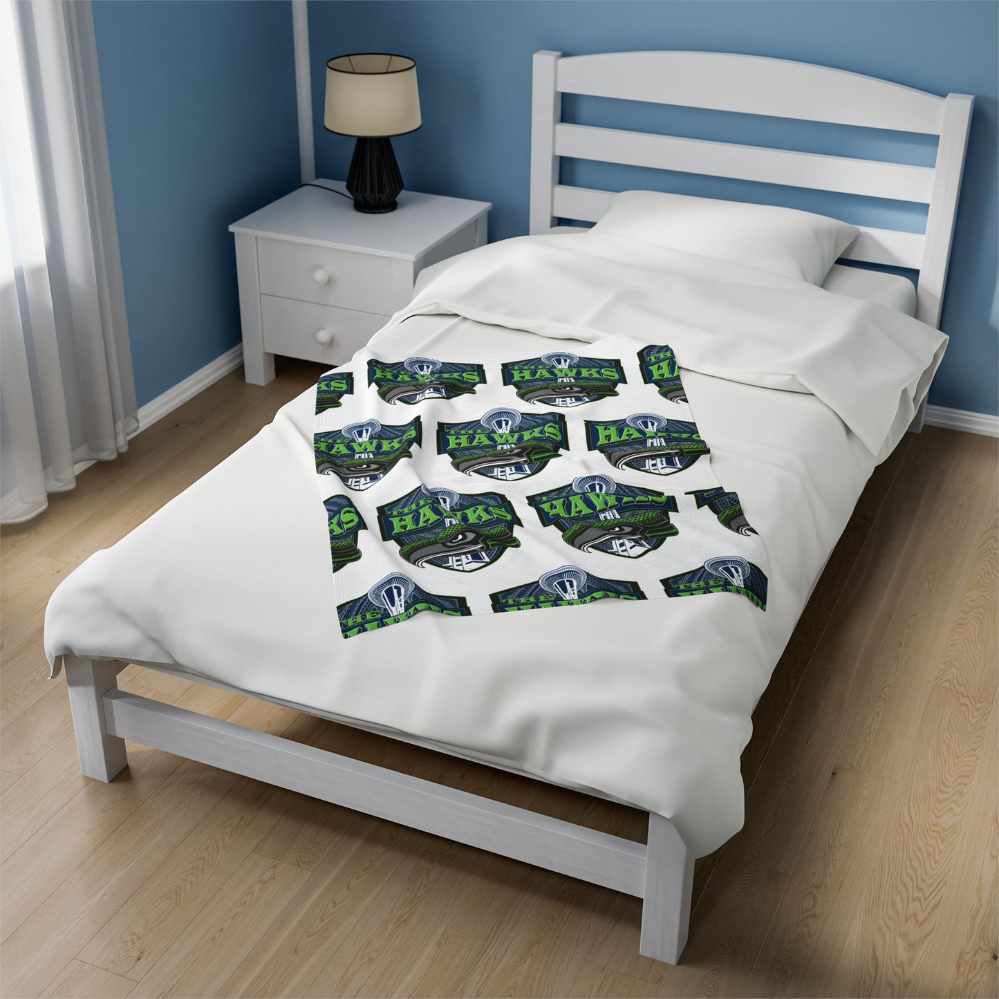 THE HAWKS Velveteen Plush Blanket, White Hawks Custom Tribal