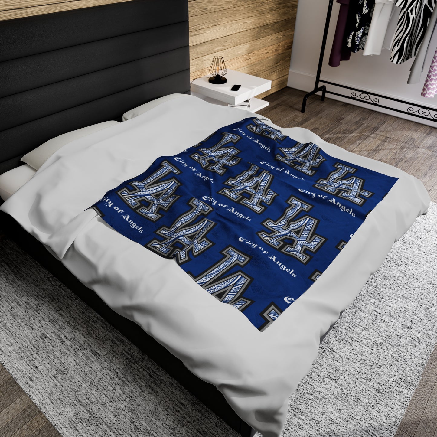 LA TRIBAL Velveteen Plush Blanket, Blue City of Angels LA Tribal