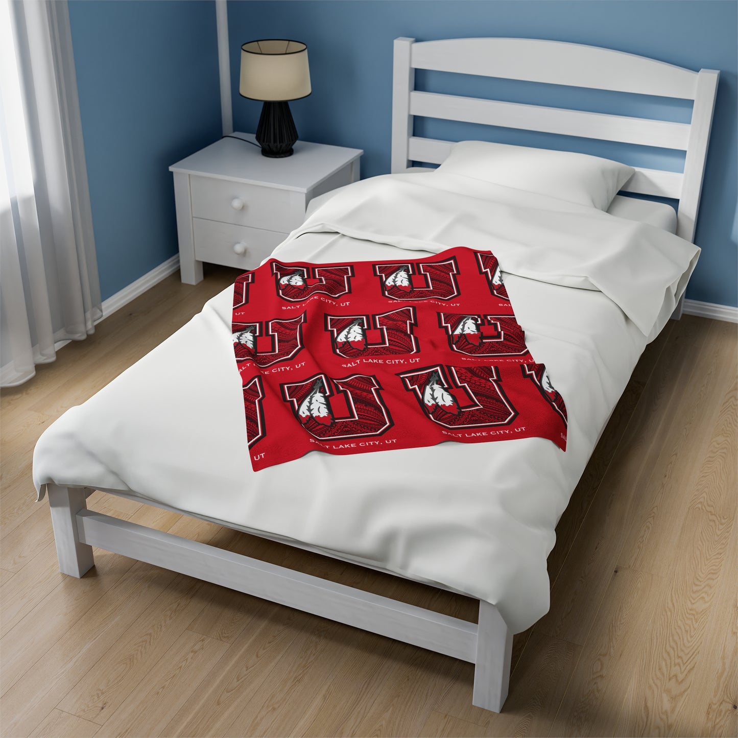 UTES TRIBAL Velveteen Plush Blanket, Red Utah Tribal Turf Design