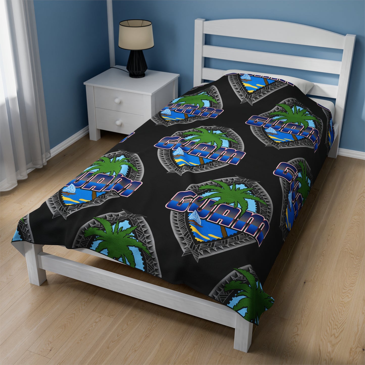GUAM TRIBAL SEAL Velveteen Plush Blanket, Black Custom Guam Seal