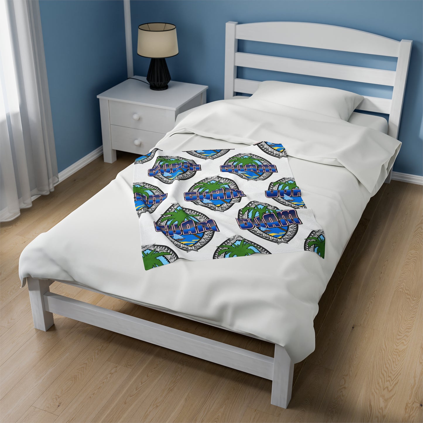 GUAM TRIBAL SEAL Velveteen Plush Blanket, White Custom Guam Seal